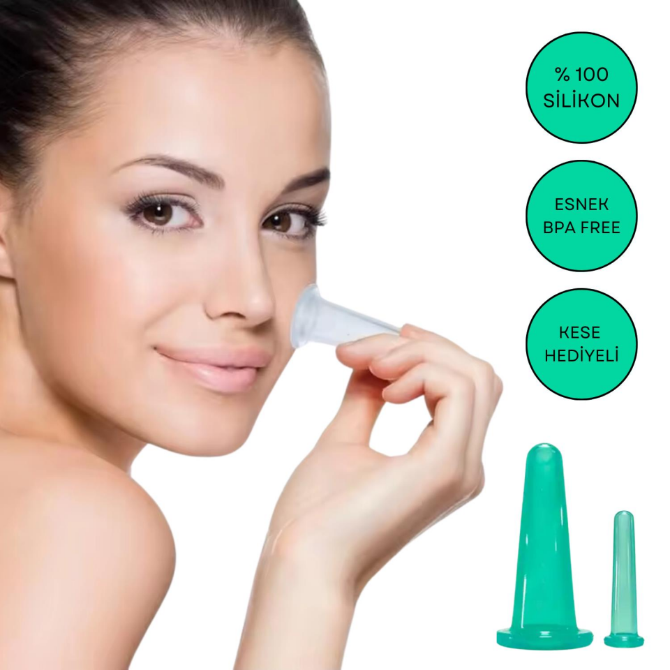 Silikon Vakumlu Yüz Masaj Kupa Seti  2'li Yeşil Renk