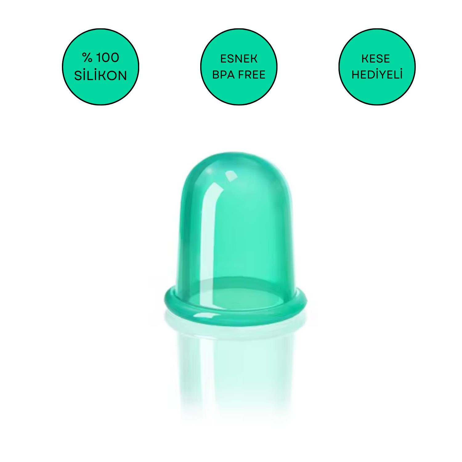 Silikon Vakumlu Yüz & Boyun Masaj Kupası Yeşil Renk Orta Boy