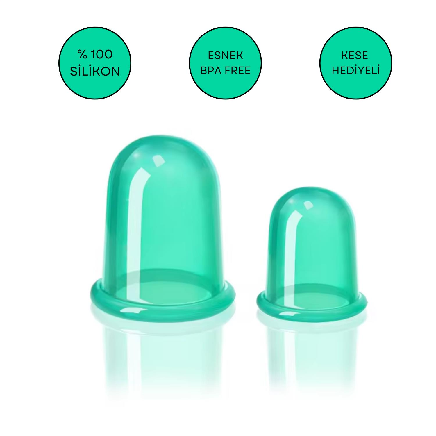 Silikon Vakumlu Selülit ve Boyun Masaj Kupa Seti 2'li Yeşil Renk