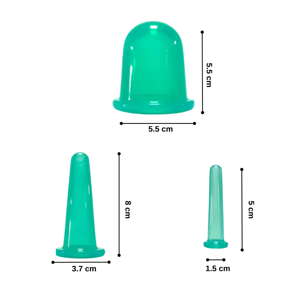Silikon Vakumlu Yüz ve Boyun Masaj Kupa Seti 3'lü Yeşil Renk