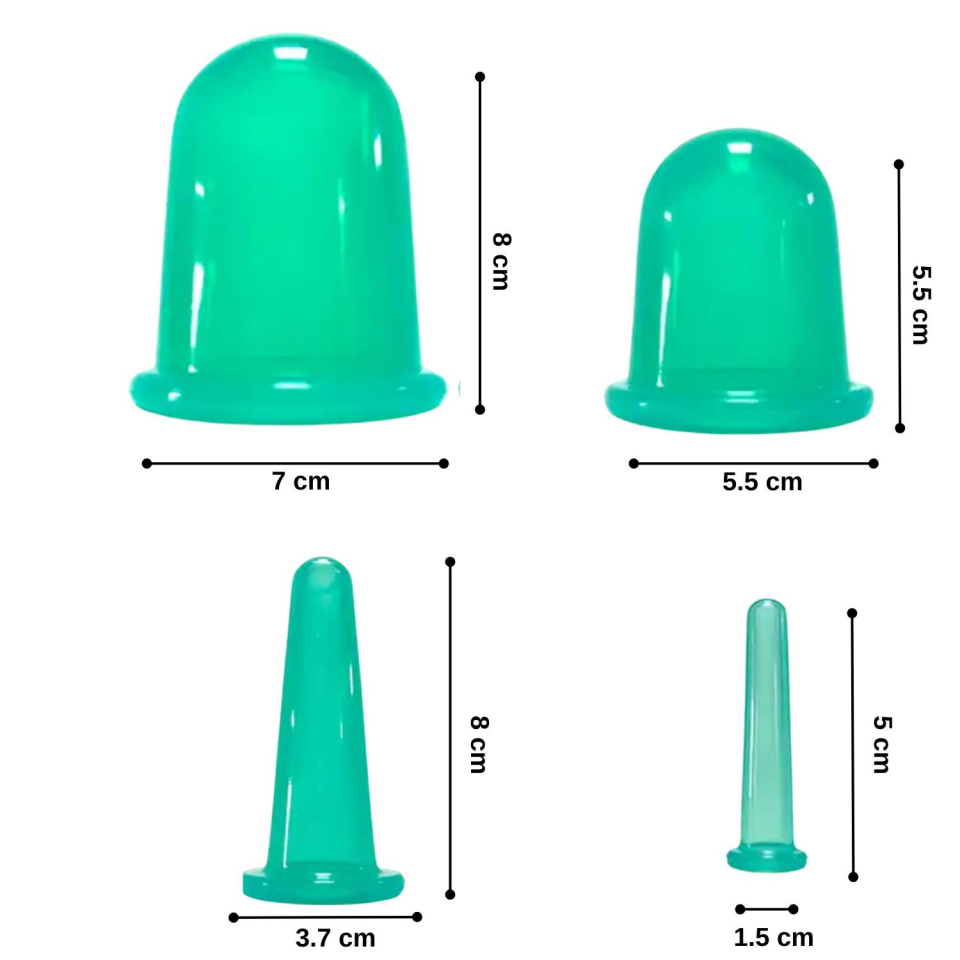 Silikon Vakumlu Selülit ve Yüz Masaj Kupa Seti 4'lü Yeşil Renk