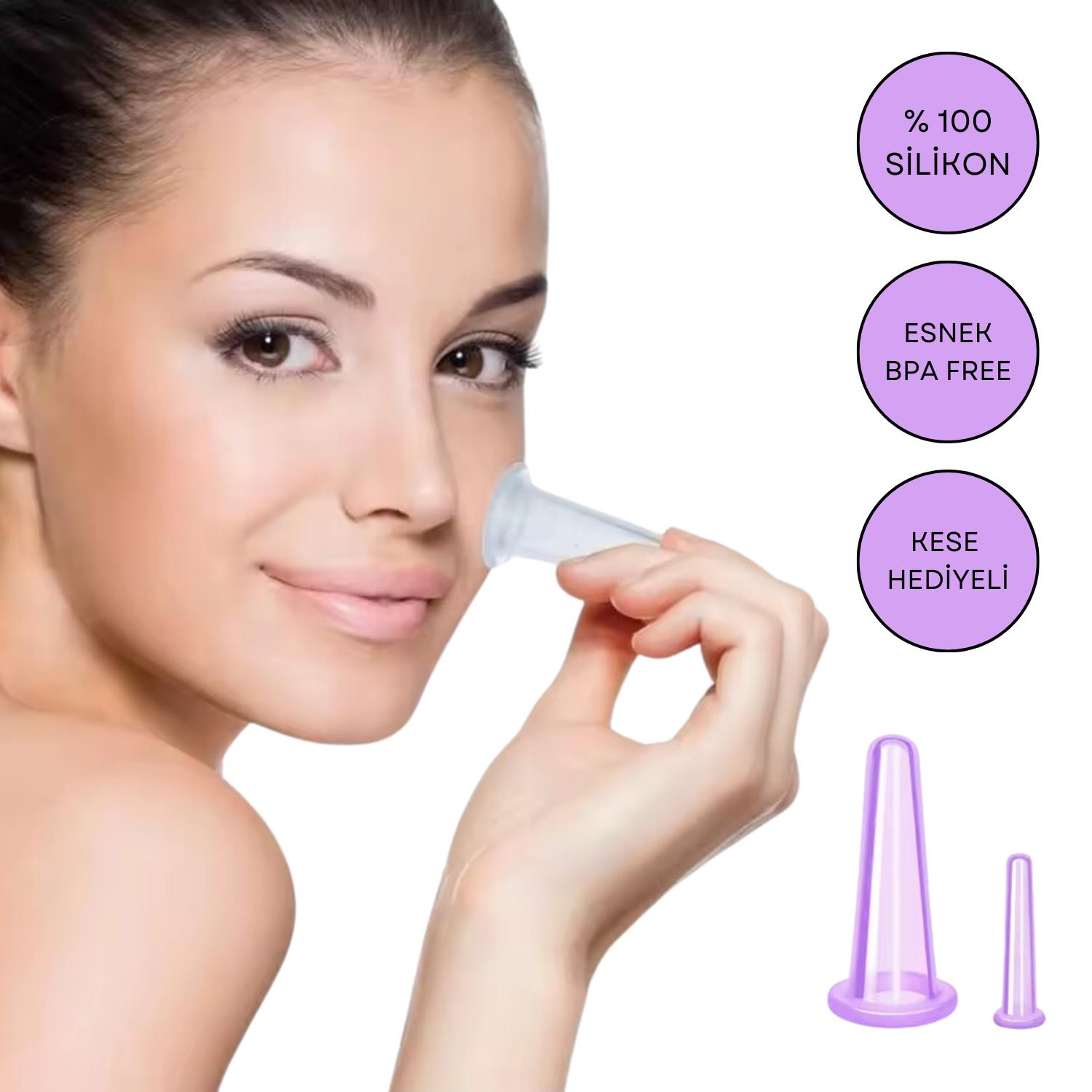 Silikon Vakumlu Yüz Masaj Kupa Seti  2'li Mor Renk