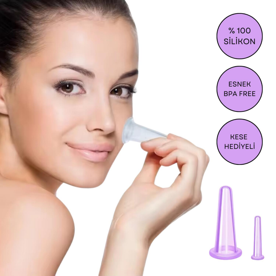 Silikon Vakumlu Yüz Masaj Kupa Seti  2'li Mor Renk