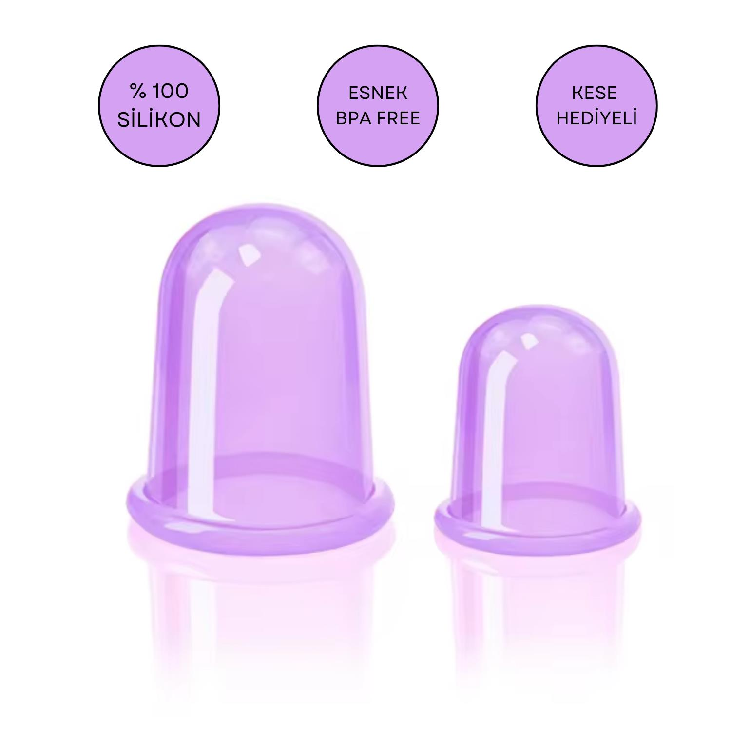 Silikon Vakumlu Selülit ve Boyun Masaj Kupa Seti 2'li Mor Renk