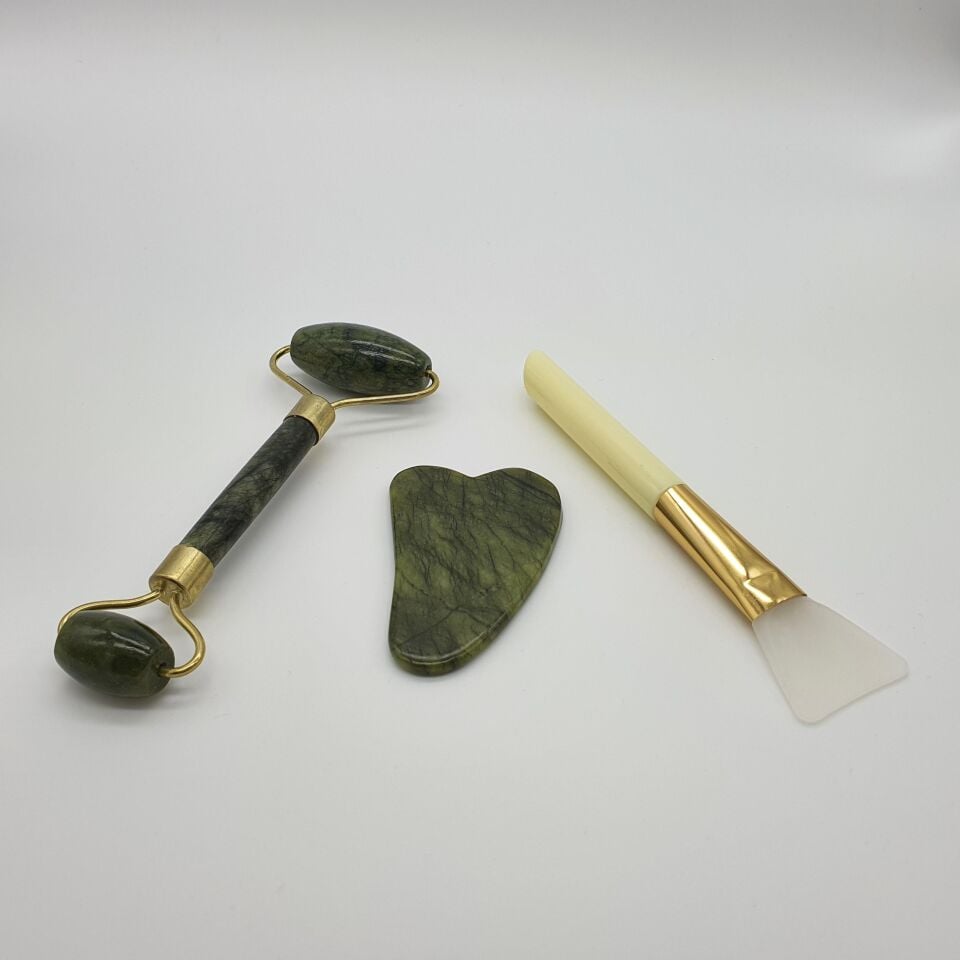 Jade Yeşim Taşı Roller Gua Sha Yüz Masaj Seti