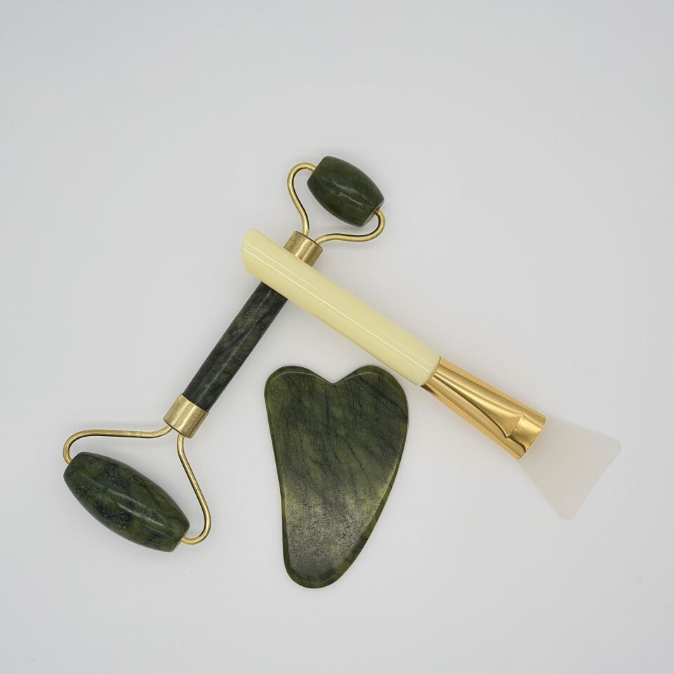 Jade Yeşim Taşı Roller Gua Sha Yüz Masaj Seti