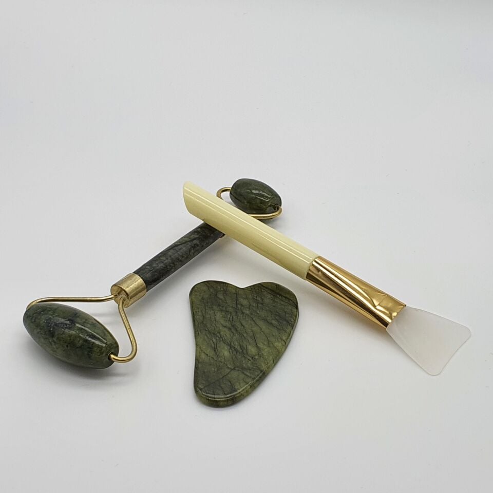 Jade Yeşim Taşı Roller Gua Sha Yüz Masaj Seti
