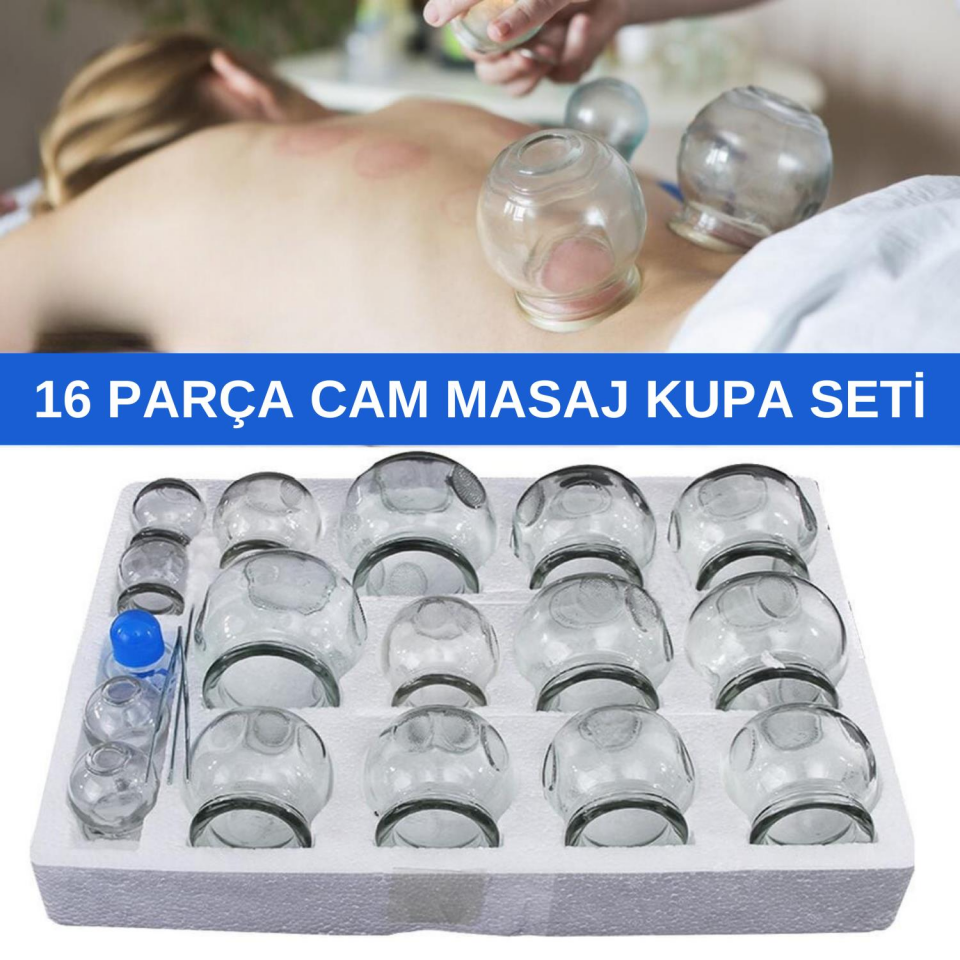 Cam Masaj ve Hacamat Kupa Seti 16 'lı Parça