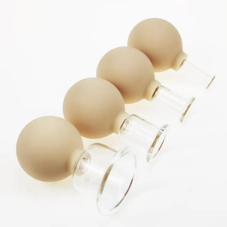 Silikon Vakumlu Cam Yüz Masaj Kupası 4'lü Set Bej Renk