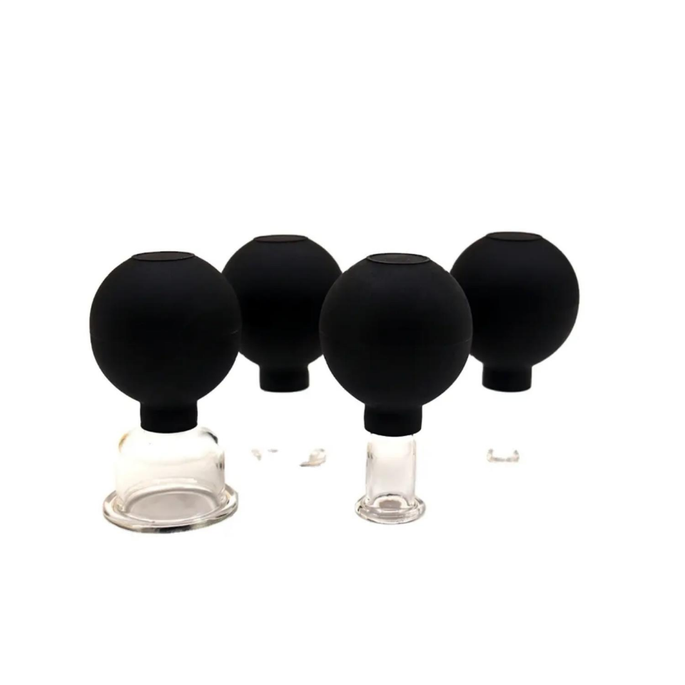 Silikon Vakumlu Cam Yüz Masaj Kupası 4'lü Set Siyah Renk