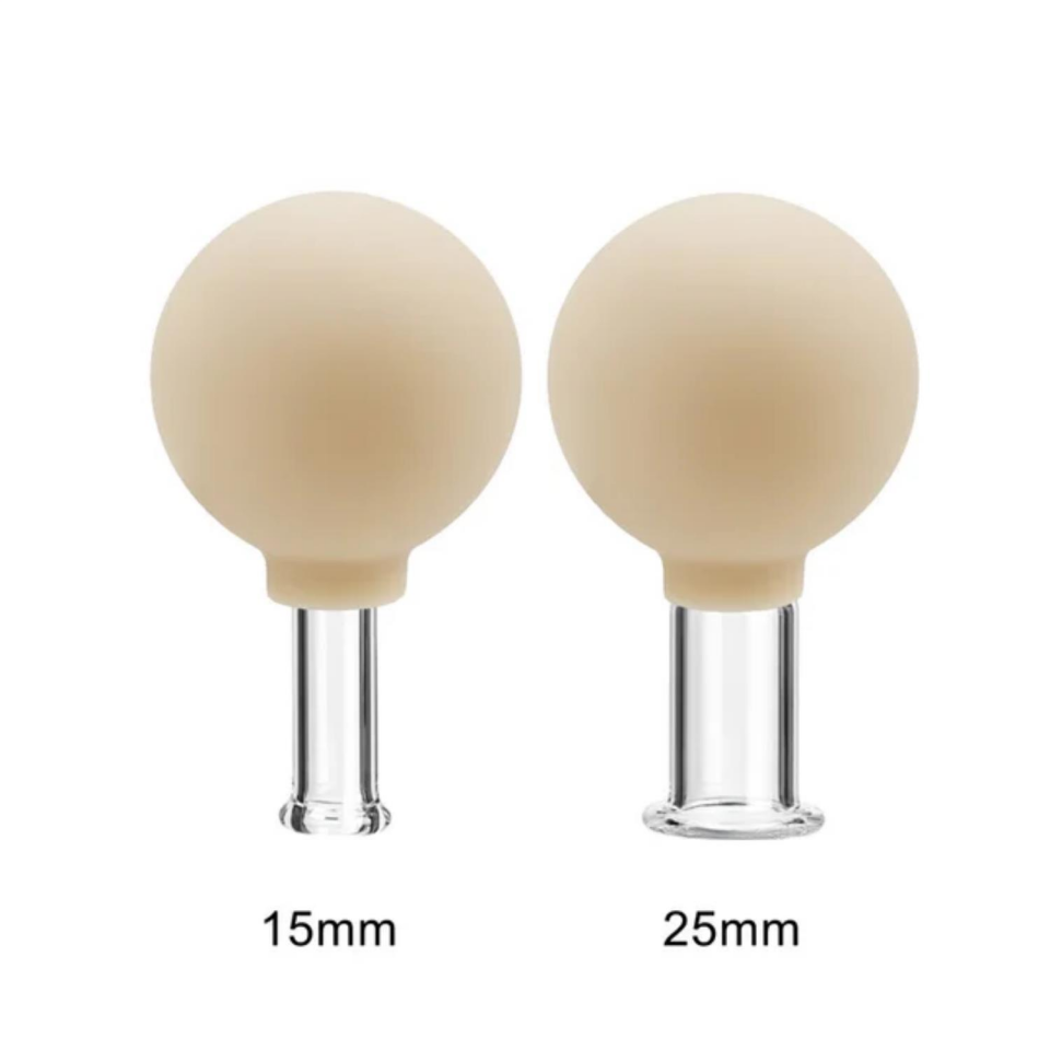 Silikon Vakumlu Cam Yüz Masaj Kupası 2'li Set Bej Renk