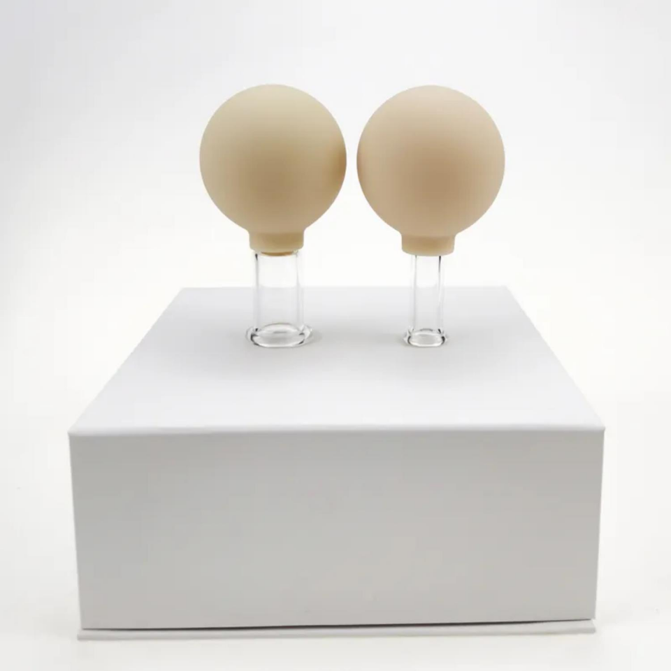 Silikon Vakumlu Cam Yüz Masaj Kupası 2'li Set Bej Renk