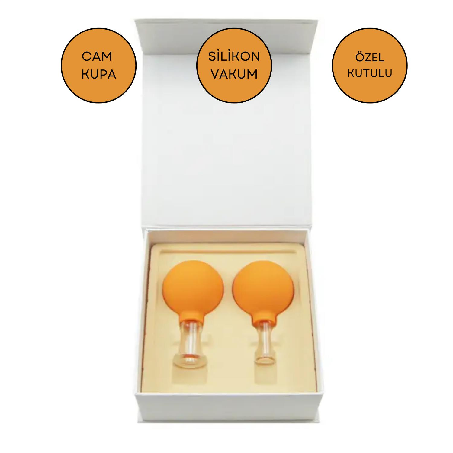 Silikon Vakumlu Cam Yüz Masaj Kupası 2'li Set Turuncu Renk