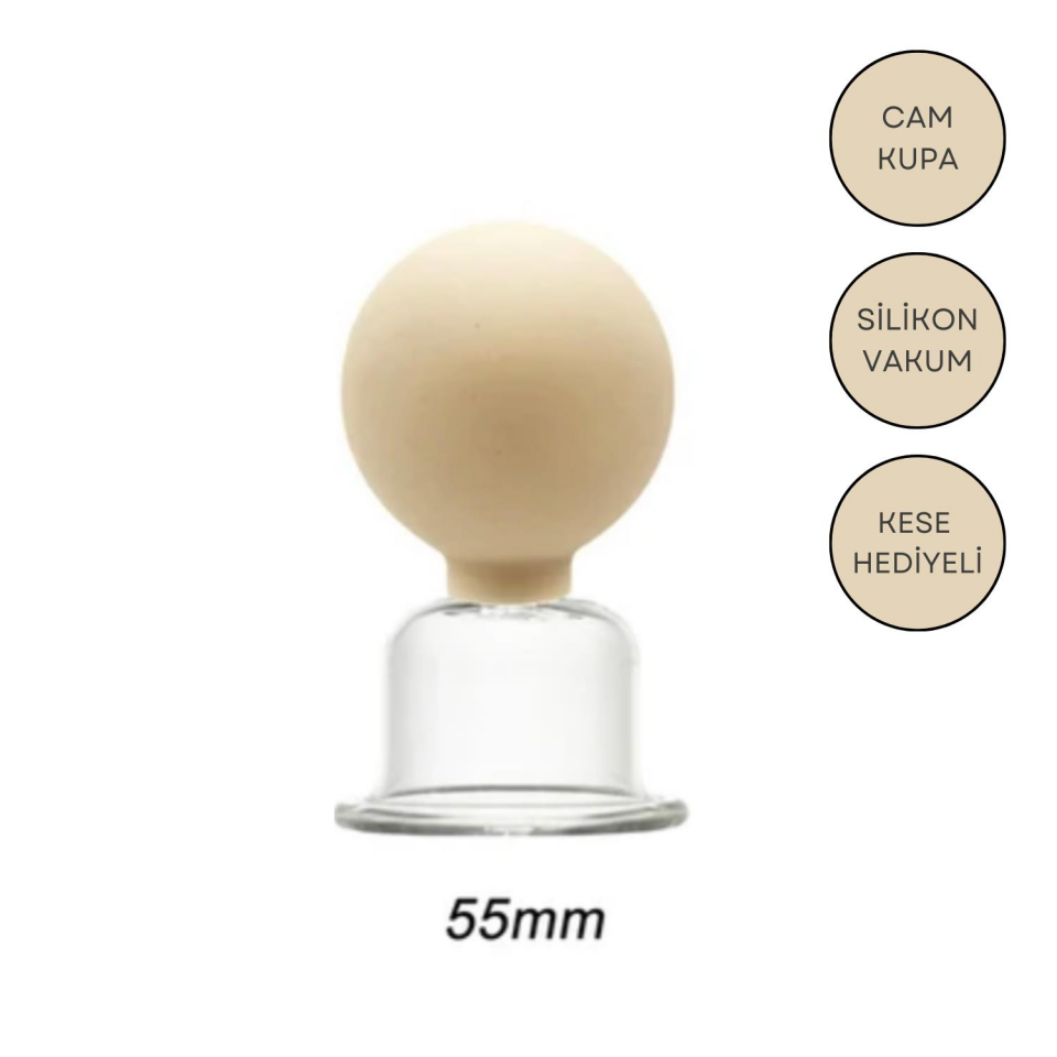 Silikon Vakumlu  Selülit ve Boyun İçin Cam Masaj Kupası No:4 Bej Renk