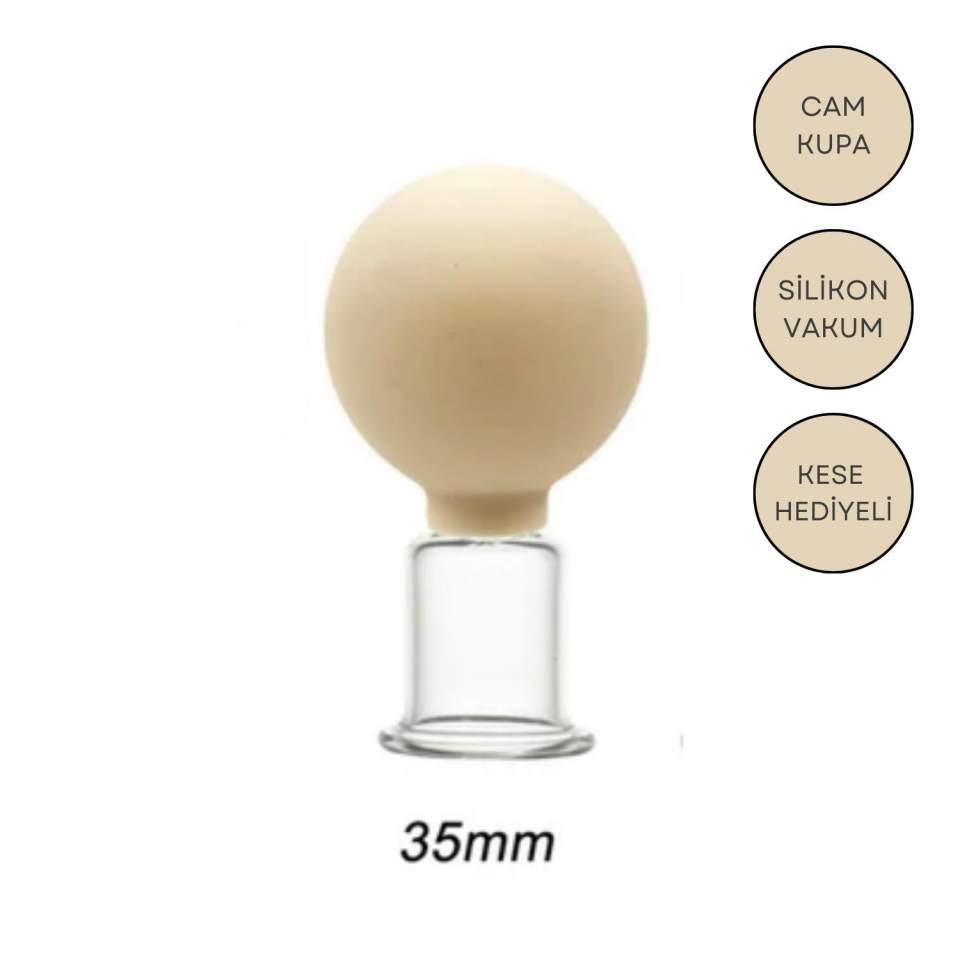 Silikon Vakumlu Yüz ve Boyun İçin Cam Masaj Kupası No:3 Bej Renk