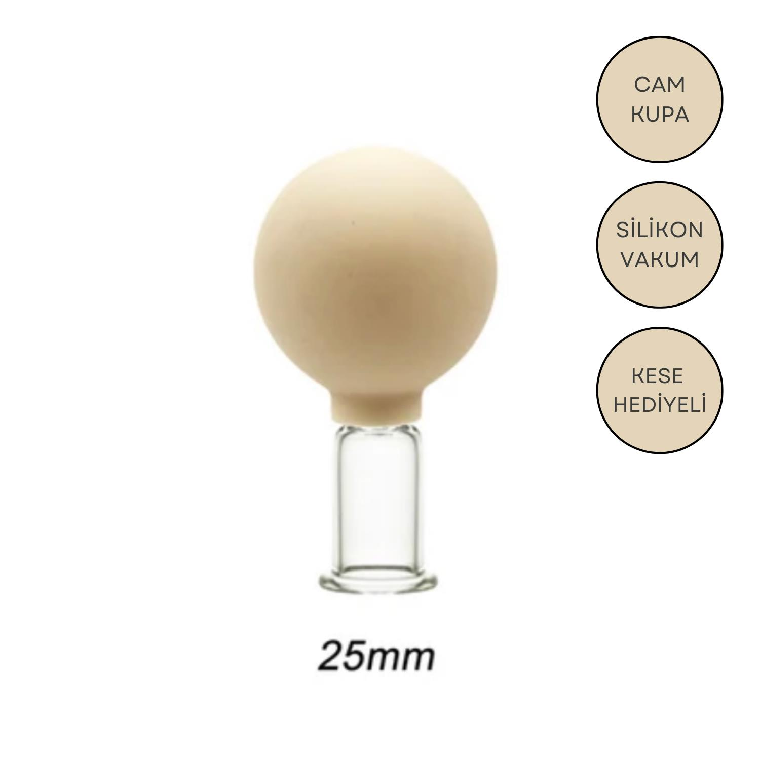 Silikon Vakumlu Yüz ve Boyun İçin Cam Masaj Kupası No:2 Bej Renk