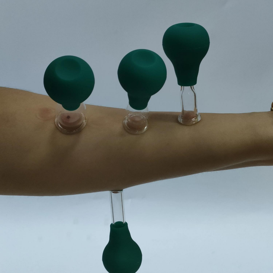 Mini Silikon Vakumlu Cam Yüz Masaj Kupası 4'lü Set Yeşil Renk