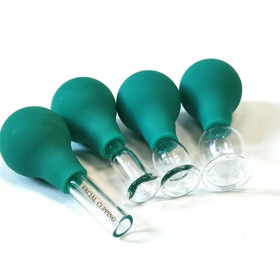 Mini Silikon Vakumlu Cam Yüz Masaj Kupası 4'lü Set Yeşil Renk