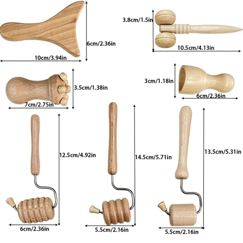 Mini Ahşap Yüz Masaj Aparatı & Madero Terapi Guasha 7'li Set