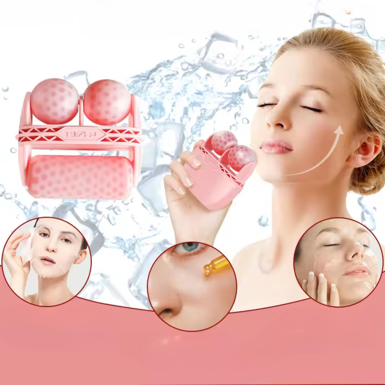  Ice Roller Çift Taraflı Face Buz Roller Koruma Kapaklı Pembe Renk