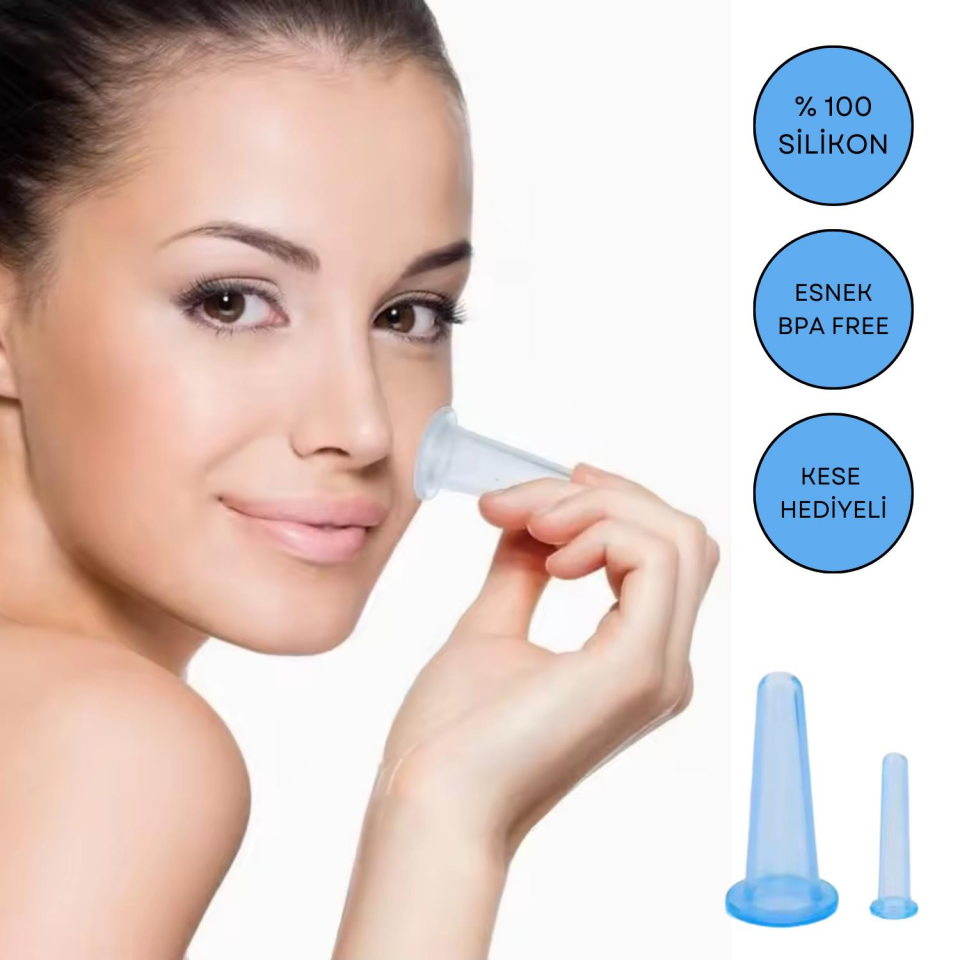 Silikon Vakumlu Yüz Masaj Kupa Seti  2'li Mavi Renk