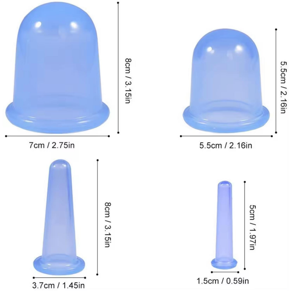 Silikon Vakumlu Selülit ve Yüz  Masaj Kupa Seti 4'lü Mavi Renk