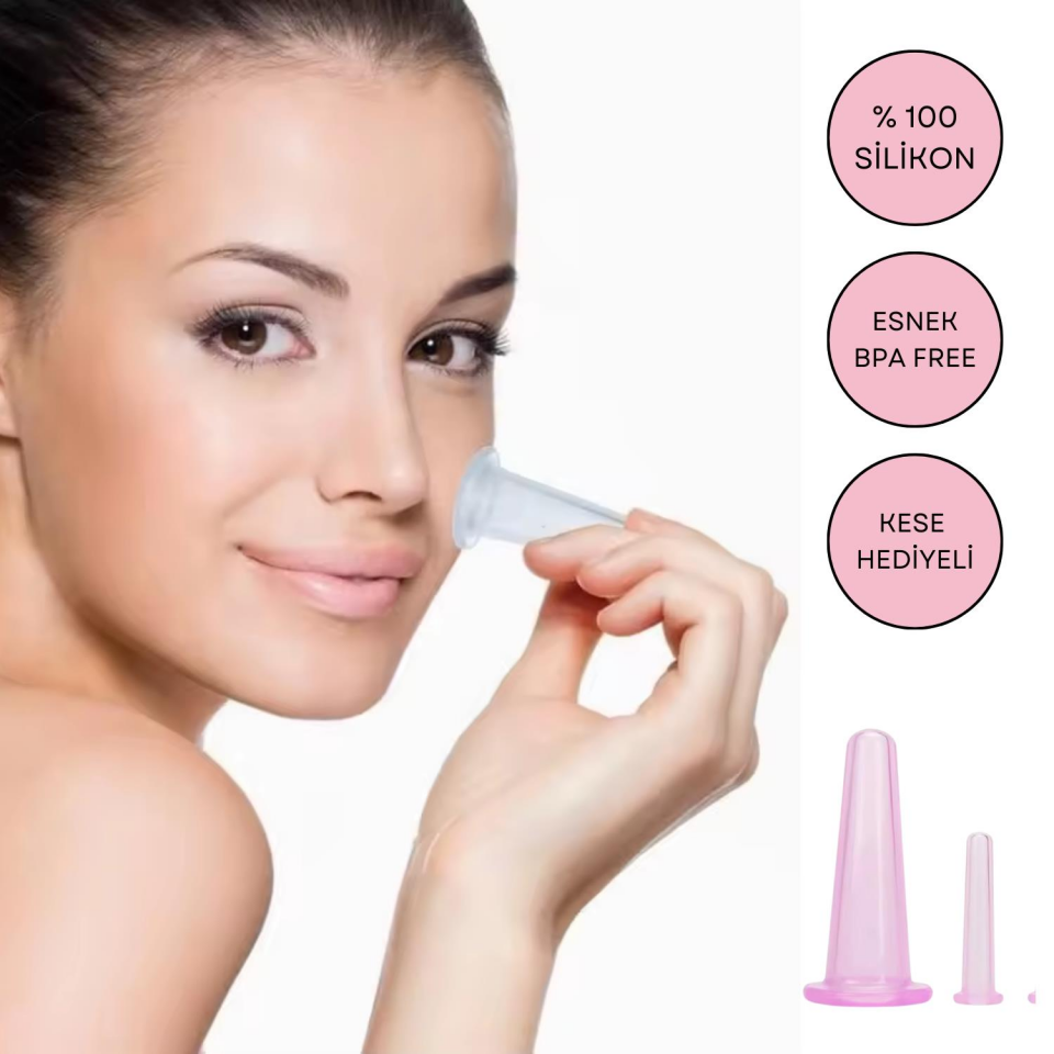 Silikon Vakumlu Yüz Masaj Kupa Seti  2'li Pembe Renk