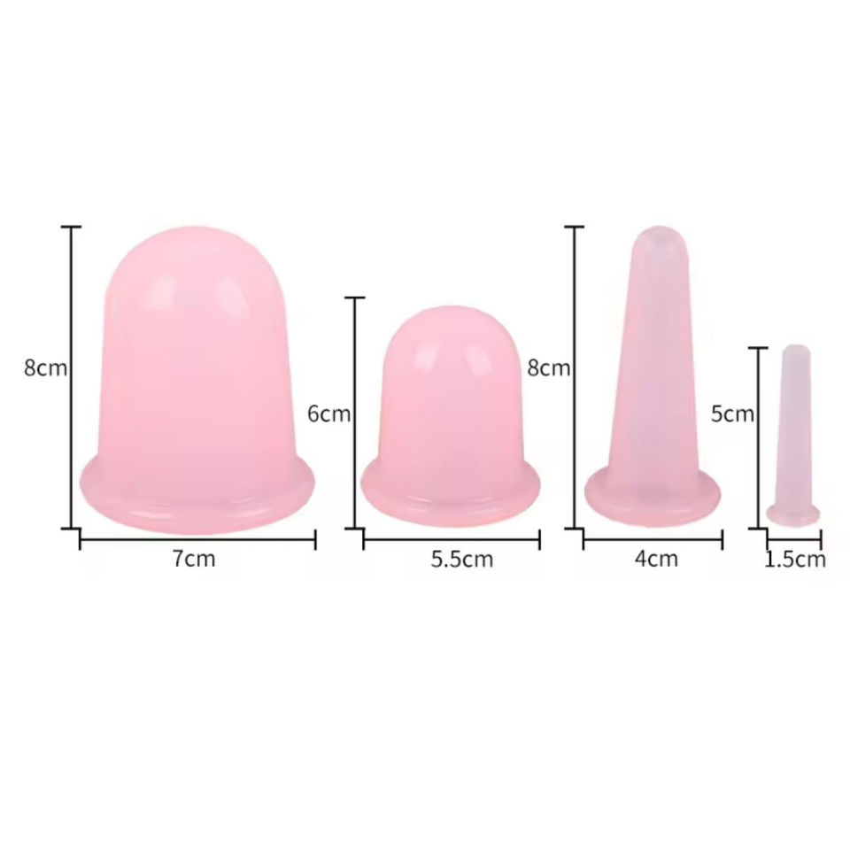 Silikon Vakumlu Selülit ve Yüz Masaj Kupa Seti 4'lü Pembe Renk