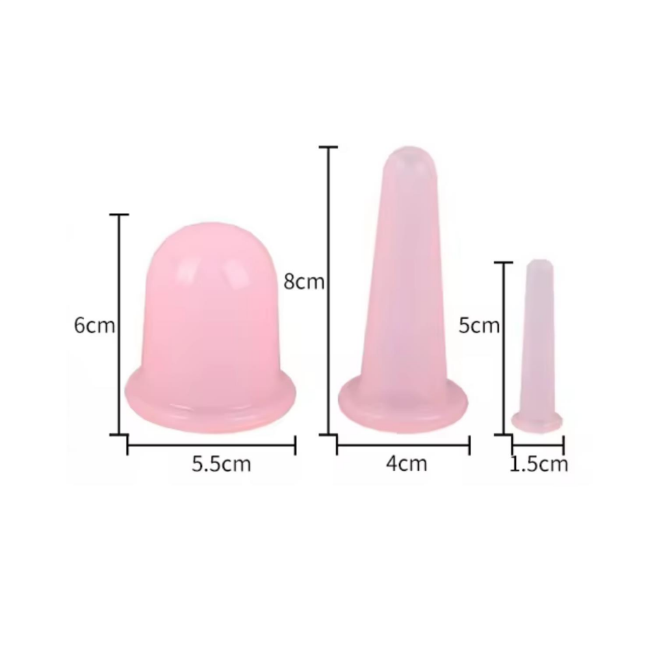 Silikon Vakumlu Yüz ve Boyun Masaj Kupa Seti 3'lü Pembe Renk