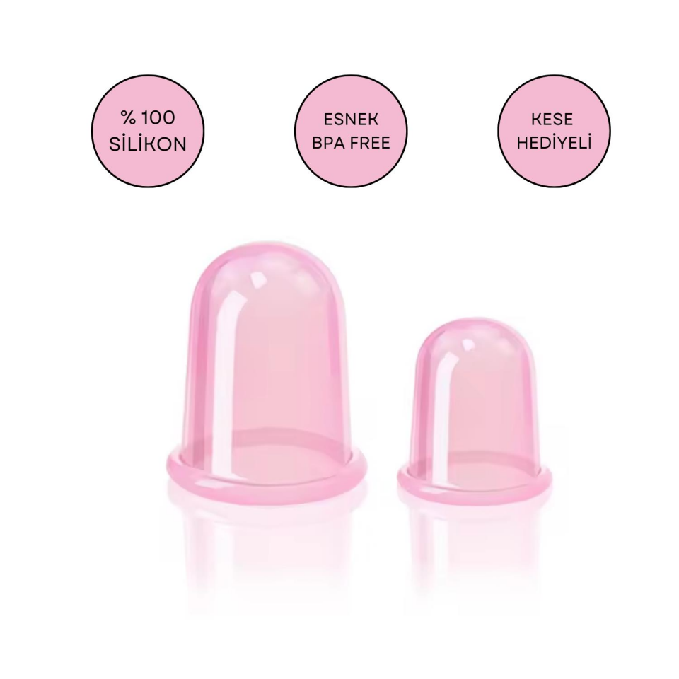 Silikon Vakumlu Selülit ve Boyun Masaj Kupa Seti 2'li Pembe Renk