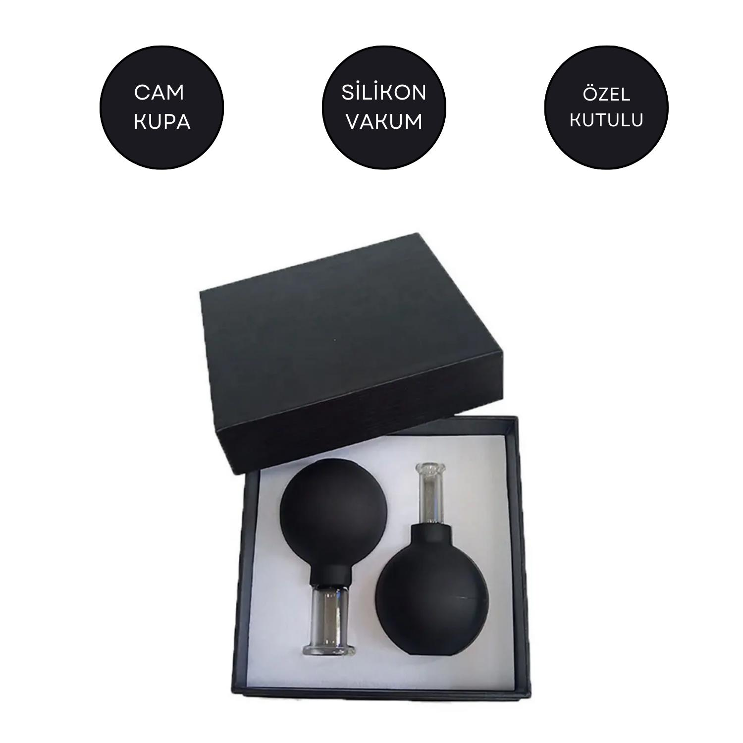 Silikon Vakumlu Cam Yüz Masaj Kupası 2'li Set Siyah Renk