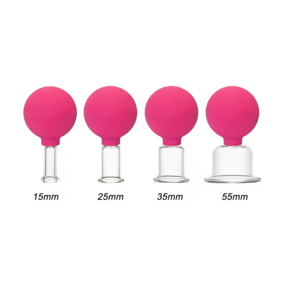Silikon Vakumlu Cam Yüz Masaj Kupası 4'lü Set Gül Pembe Renk