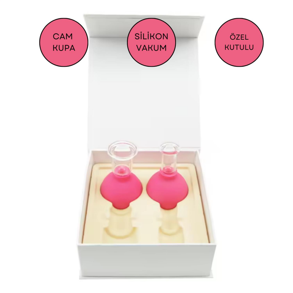 Silikon Vakumlu Cam Yüz Masaj Kupası 2'li Set Gül Pembe Renk