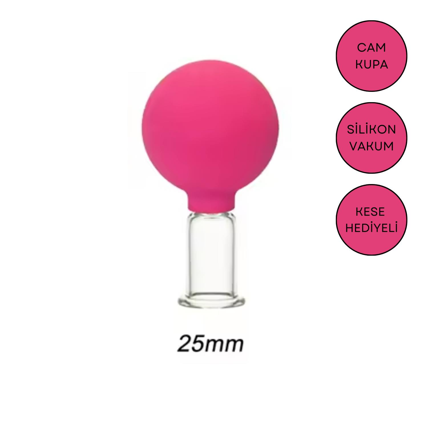 Silikon Vakumlu Yüz ve Boyun İçin Cam Masaj Kupası No:2 Gül Pembe Renk