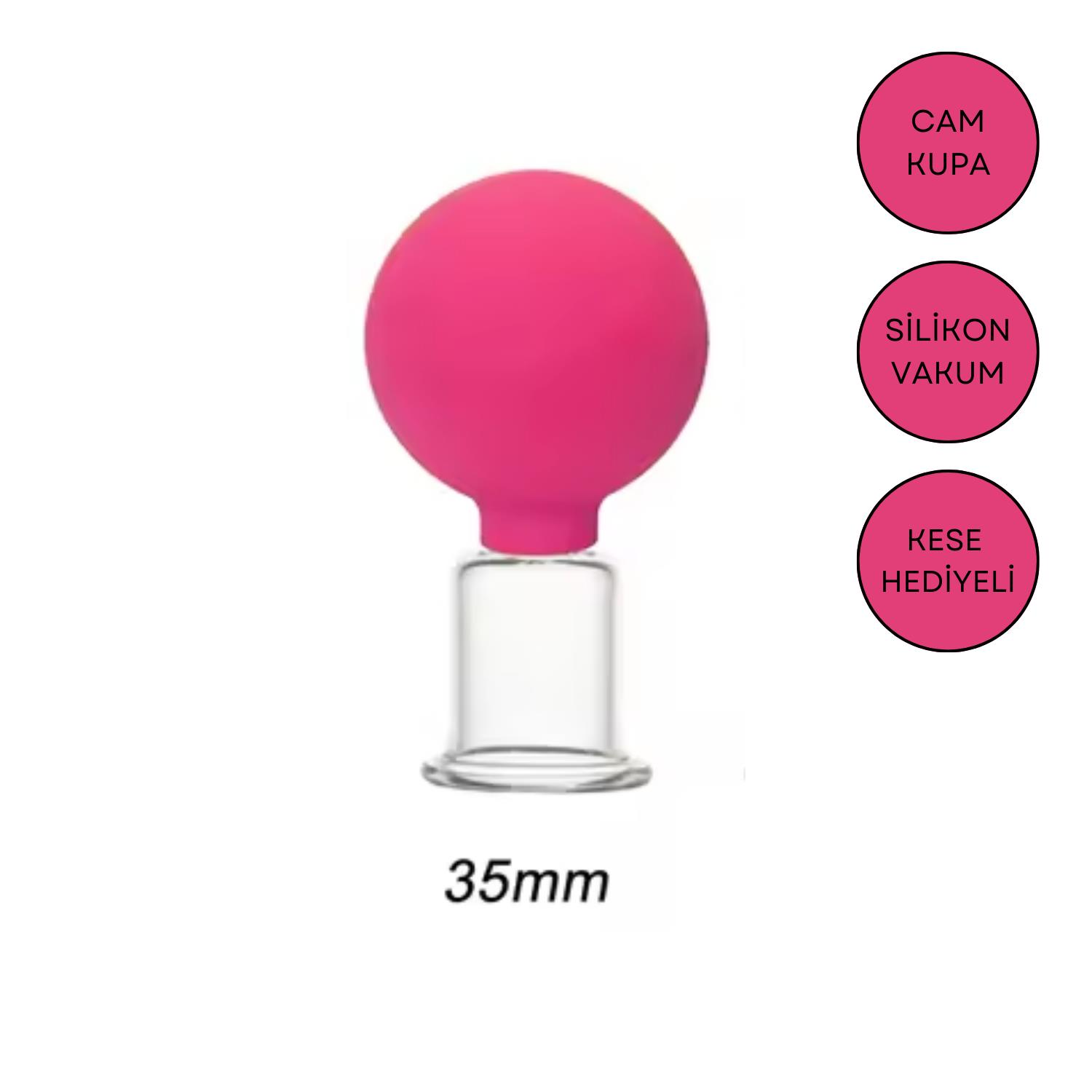 Silikon Vakumlu Yüz ve Boyun İçin Cam Masaj Kupası No:3 Gül Pembe Renk