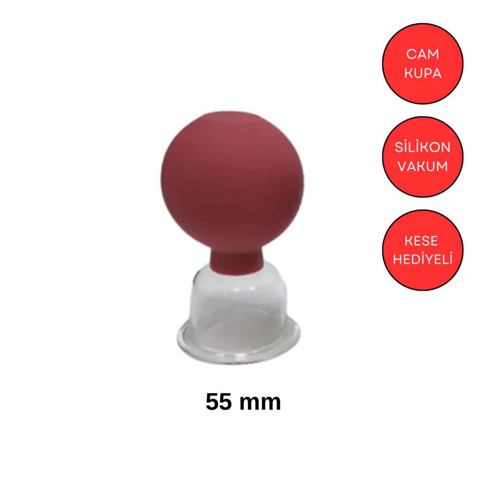 Silikon Vakumlu Boyun Bölgesi Kullanım İçin Cam Masaj Kupası No:4 Kırmızı Renk