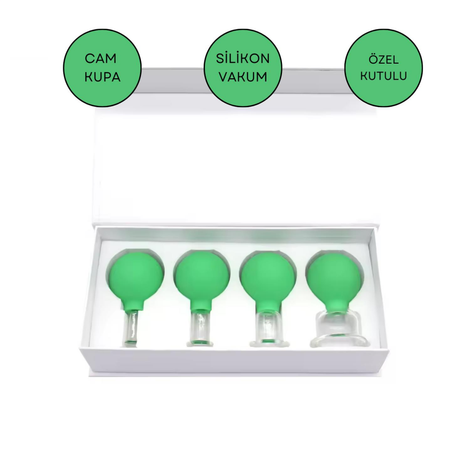 Silikon Vakumlu Cam Yüz Masaj Kupası 4'lü Set Açık Yeşil Renk