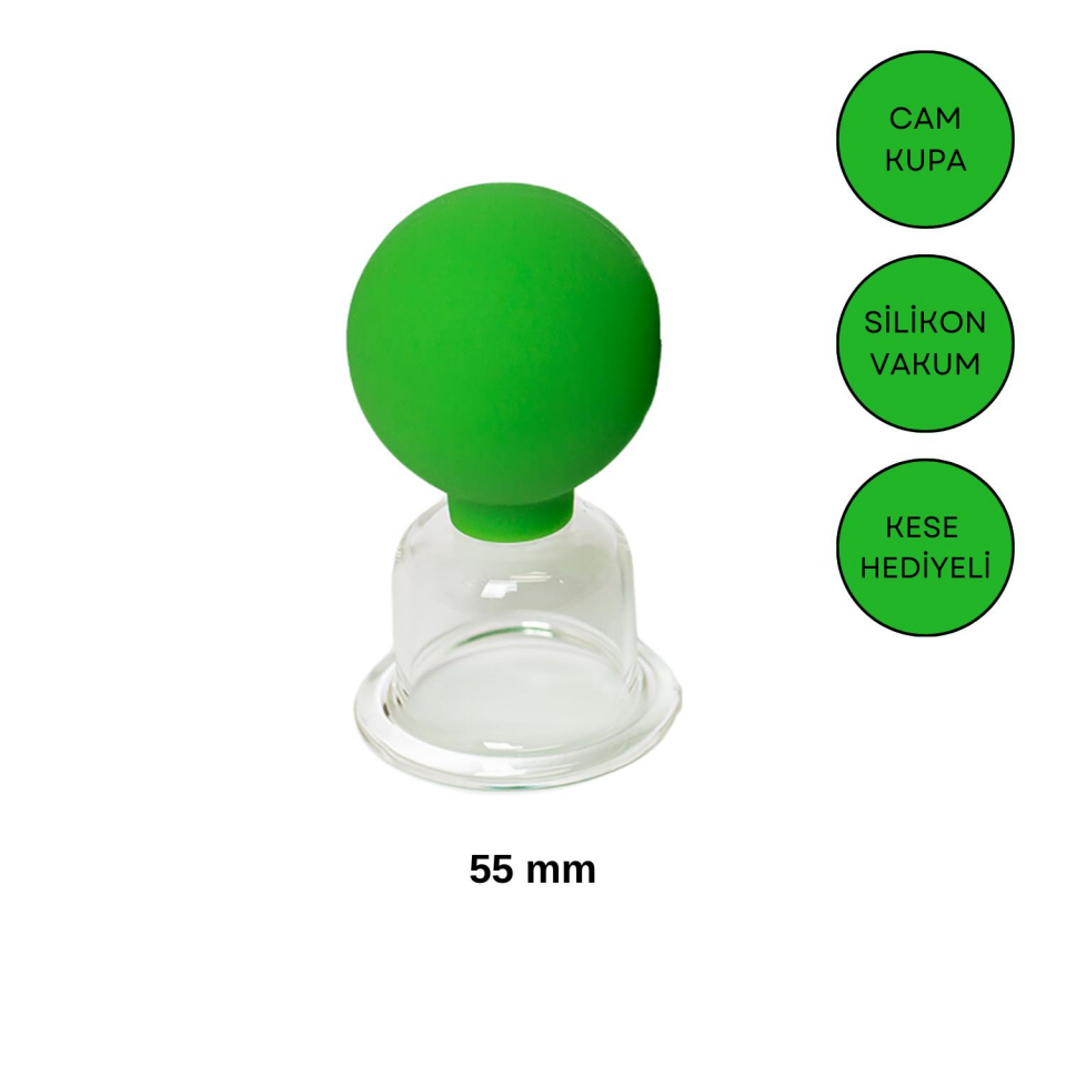 Silikon Vakumlu Boyun Bölgesi Kullanım İçin Cam Masaj Kupası No:4 Açık Yeşil Renk