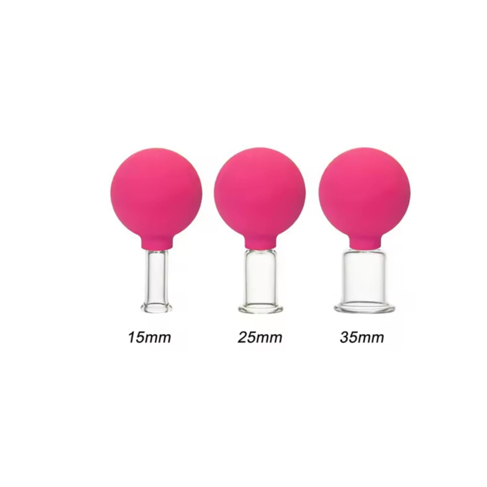 Silikon Vakumlu Cam Yüz Masaj Kupası 3'lü Set Gül Pembe Renk