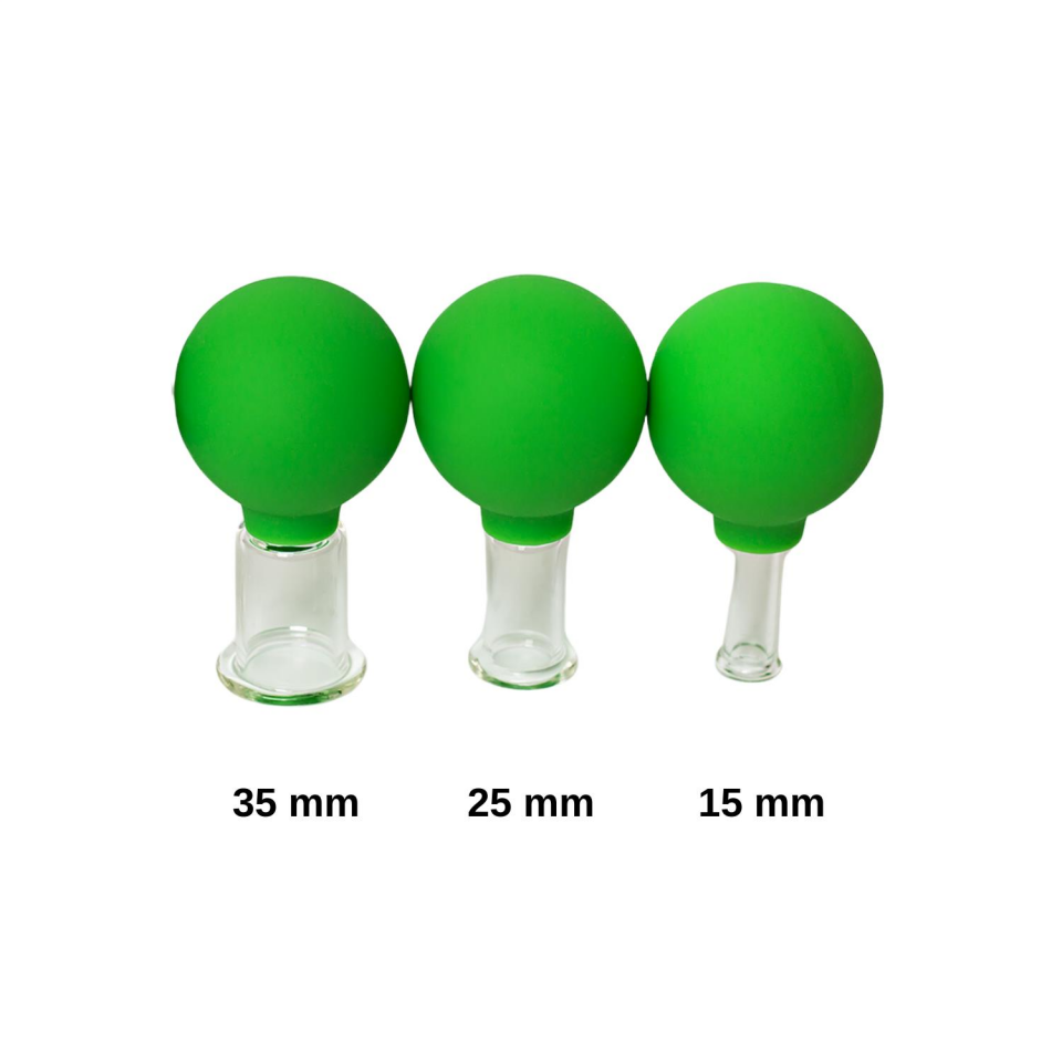 Silikon Vakumlu Cam Yüz Masaj Kupası 3'lü Set Açık Yeşil Renk