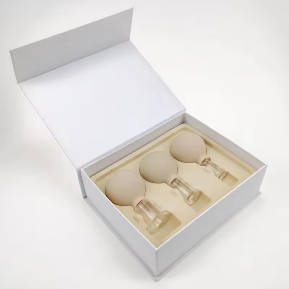 Silikon Vakumlu Cam Yüz Masaj Kupası 3'lü Set Bej Renk