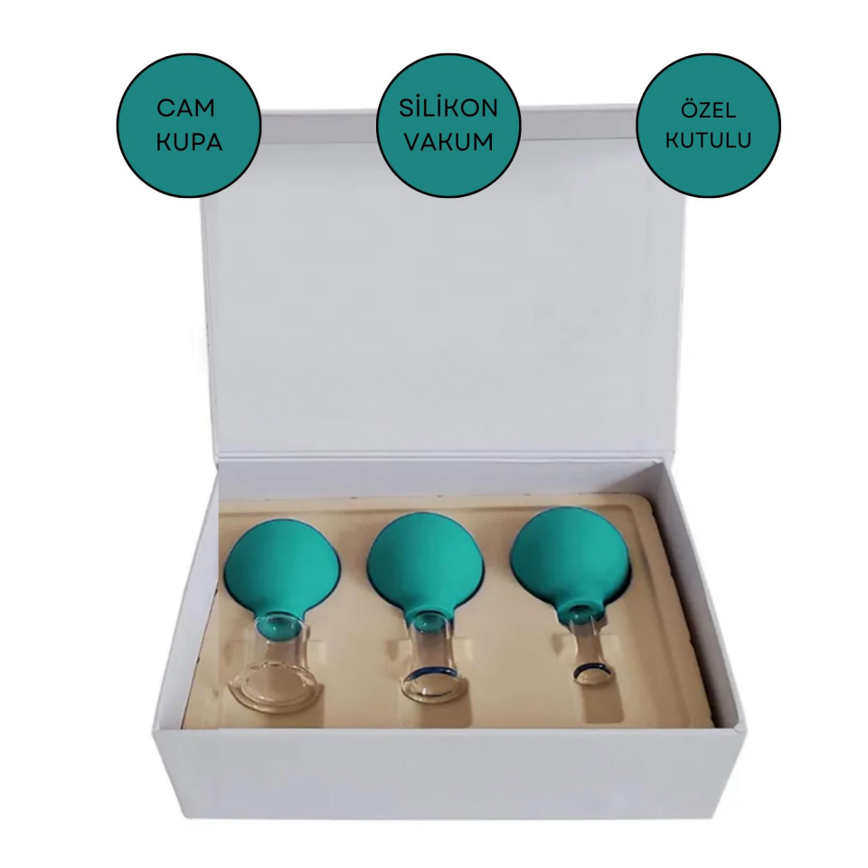 Silikon Vakumlu Cam Yüz Masaj Kupası 3'lü Set Yeşil Renk