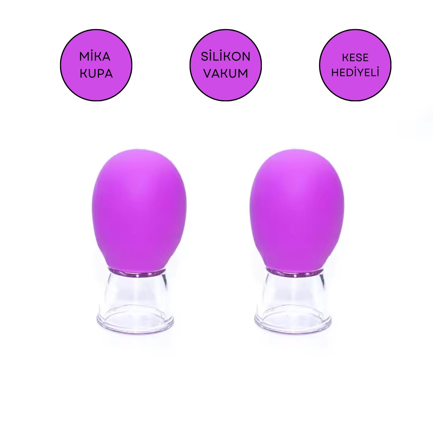 Mini Silikon Vakumlu Mika Yüz Masaj Kupası 2'li Set Mor Renk