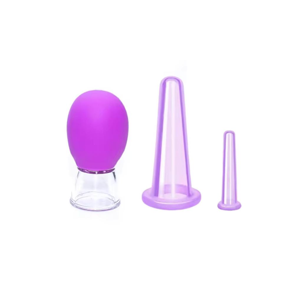 Mini Silikon Vakumlu Mika Yüz Masaj Kupası 3'lü Karışık Set Mor Renk