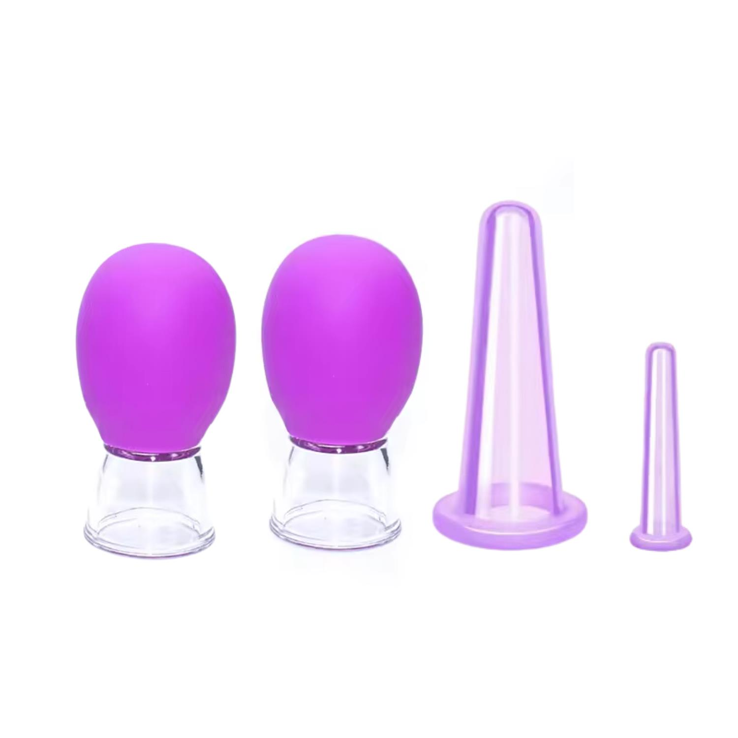 Mini Silikon Vakumlu Mika Yüz Masaj Kupası 4'lü Karışık Set Mor Renk