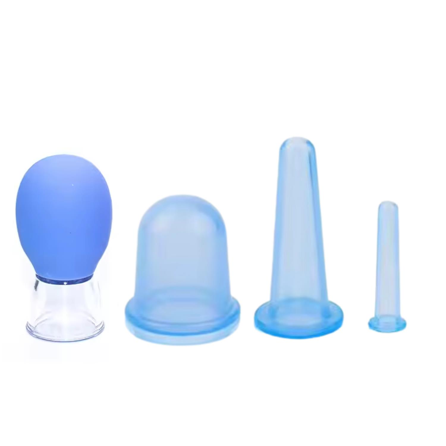 Mini Silikon Vakumlu Mika Yüz Masaj Kupası 4'lü Karışık Süper Set Mavi Renk