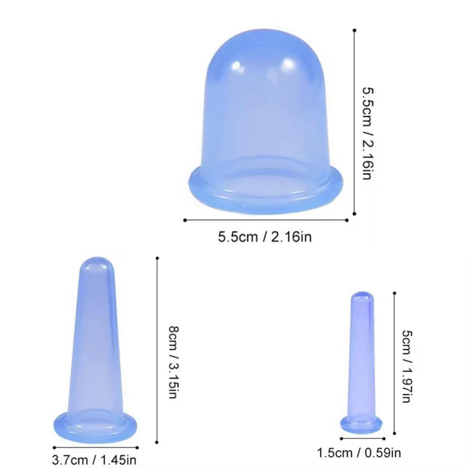 Mini Silikon Vakumlu Mika Yüz Masaj Kupası 4'lü Karışık Süper Set Mavi Renk