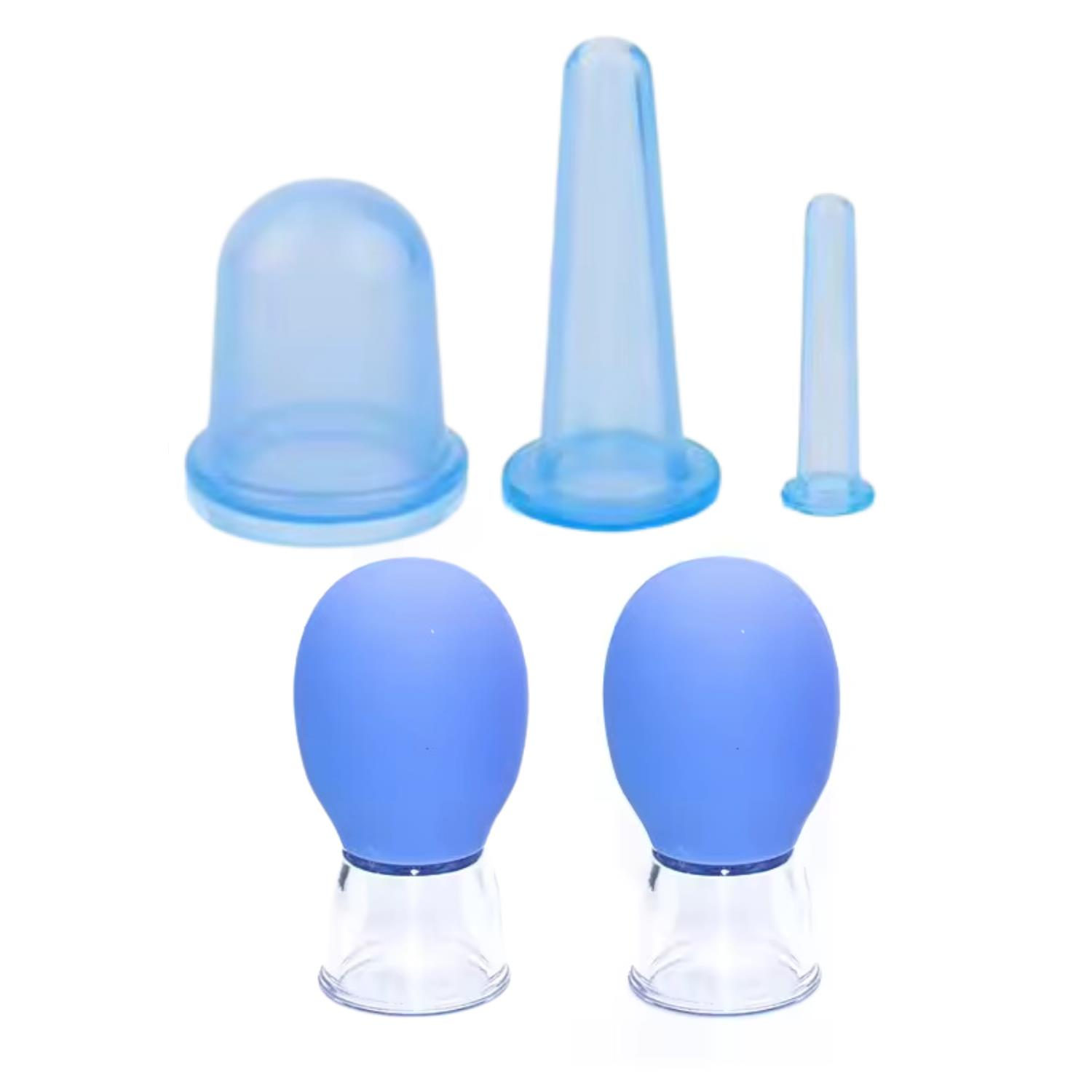 Mini Silikon Vakumlu Mika Yüz Masaj Kupası 5'li Karışık Set Mavi Renk