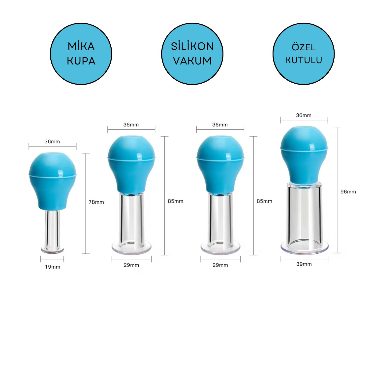 Silikon Vakumlu ABS Plastik Yüz Masaj Kupası 4'lü Set Mavi Renk