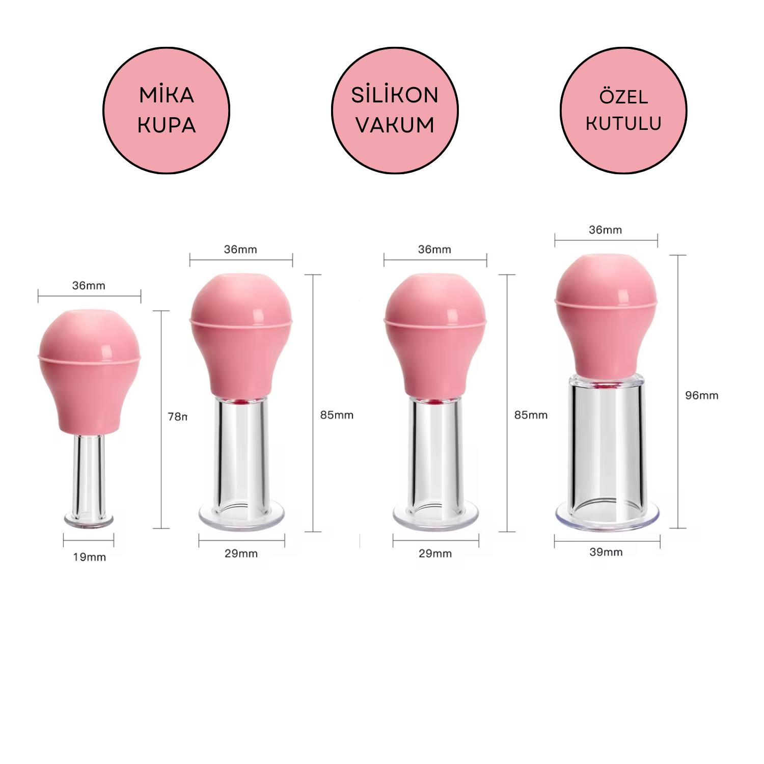 Silikon Vakumlu ABS Plastik Yüz Masaj Kupası 4'lü Set Pembe Renk